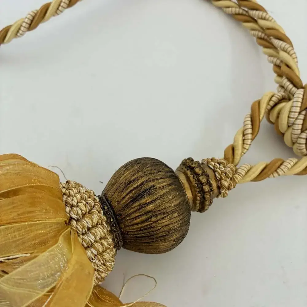 Luxury Gold and Beige Organza Ribbon Tassel Curtain Tieback